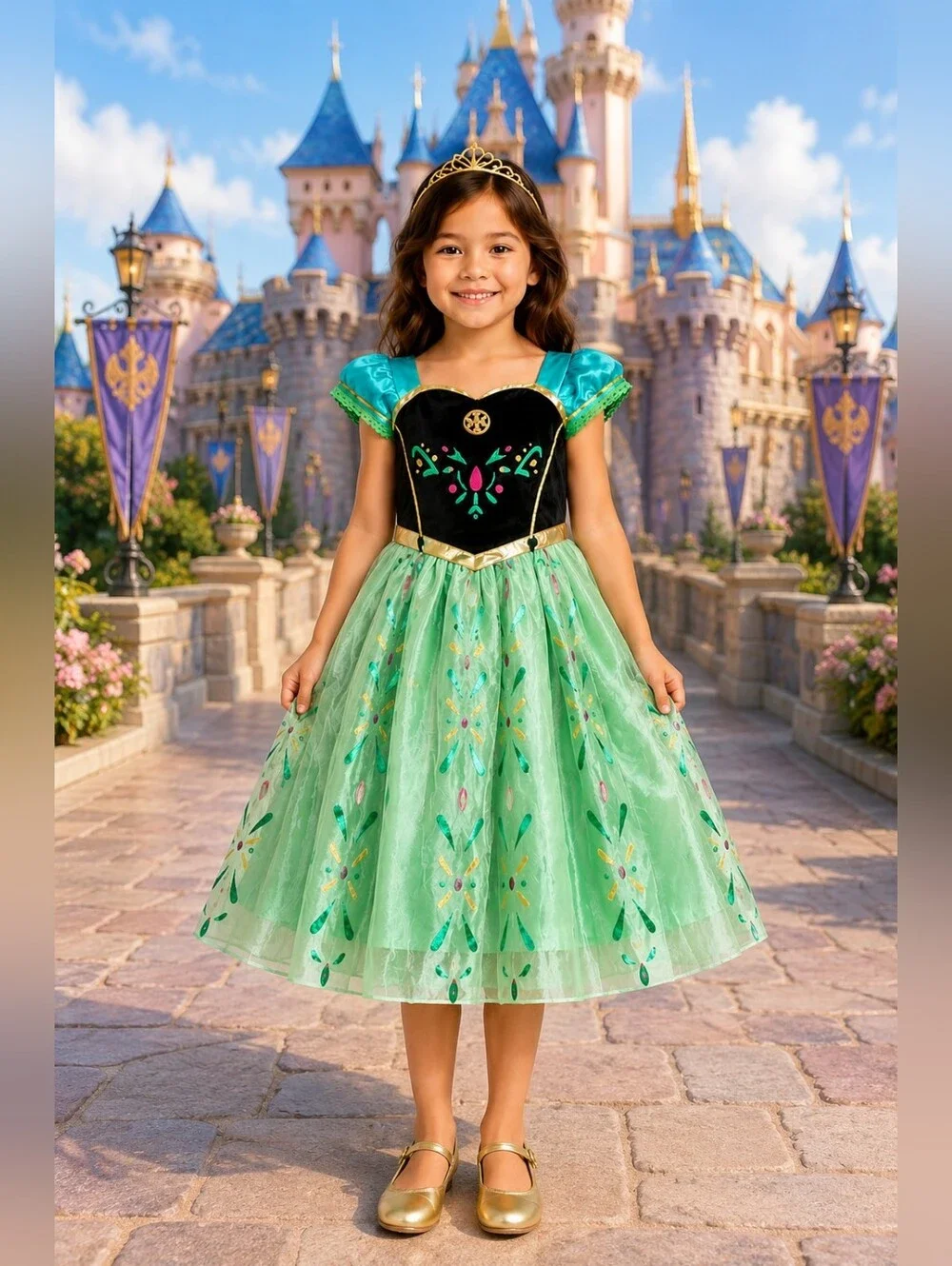 Vogue Disney Anna Inspired Green Girls' Princess Costume Dress Up Dress